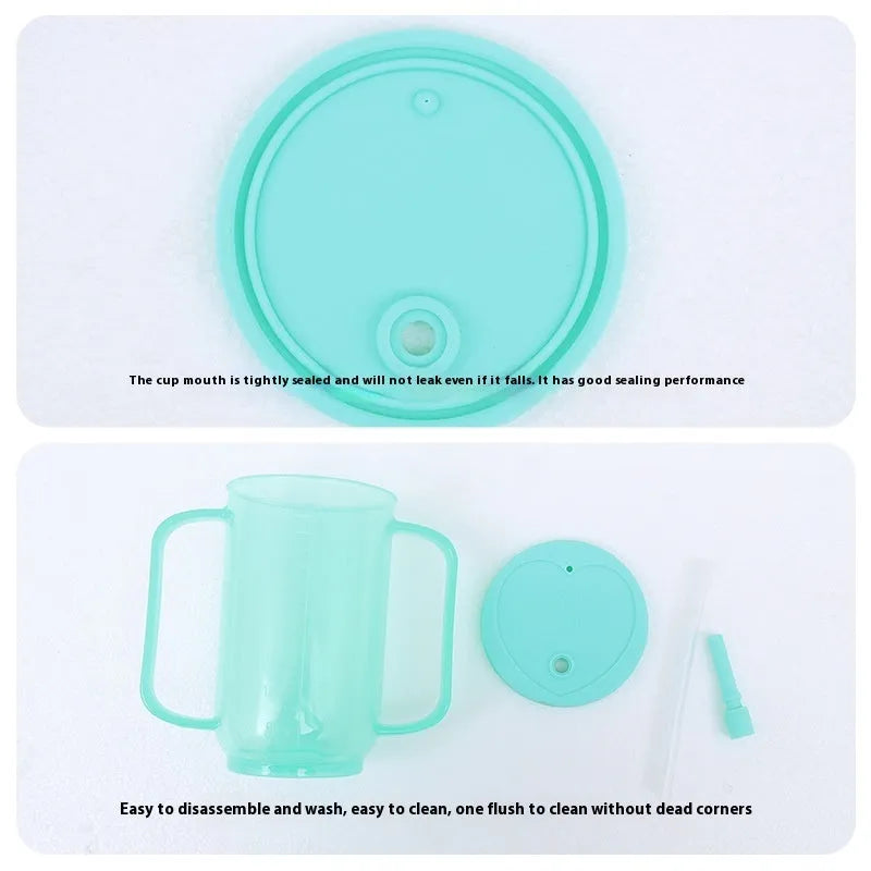 Elderly anti-choke drinking cup with handle and oblique mouth design for bed use