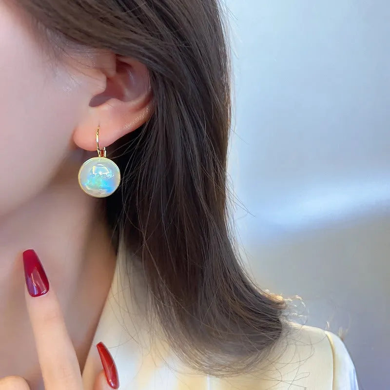 Colourful mermaid pearl electroplated clip earrings with geometric circular Korean style design