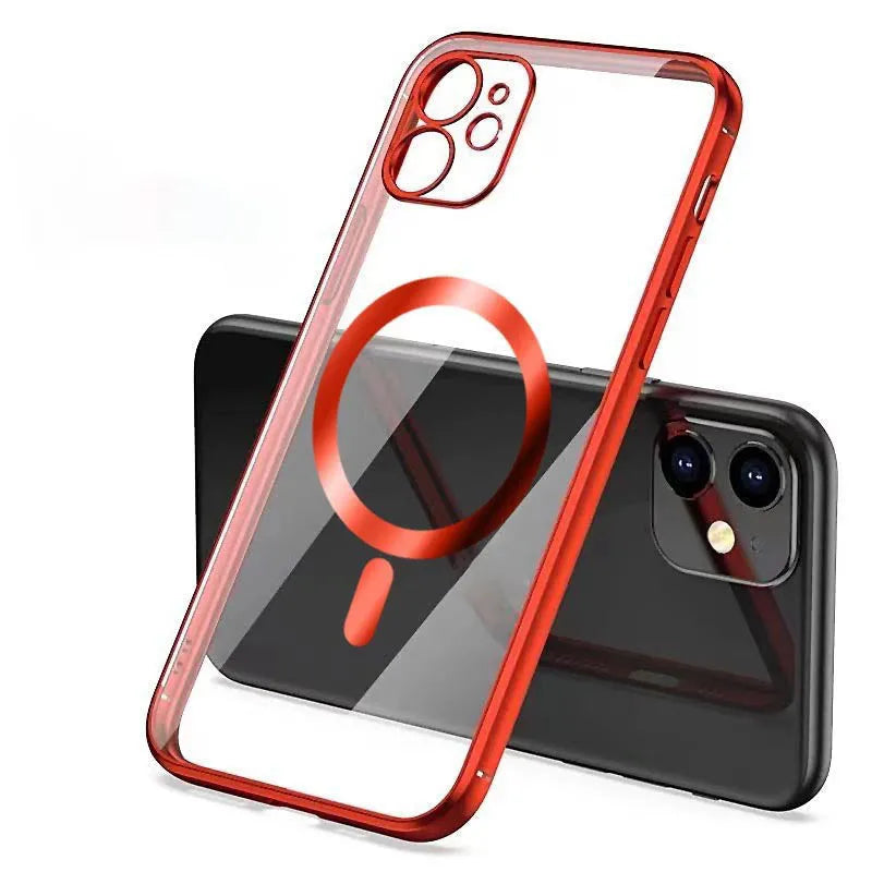 Electroplated silicone and TPU back cover for magnetic iPhone cases in various colours.
