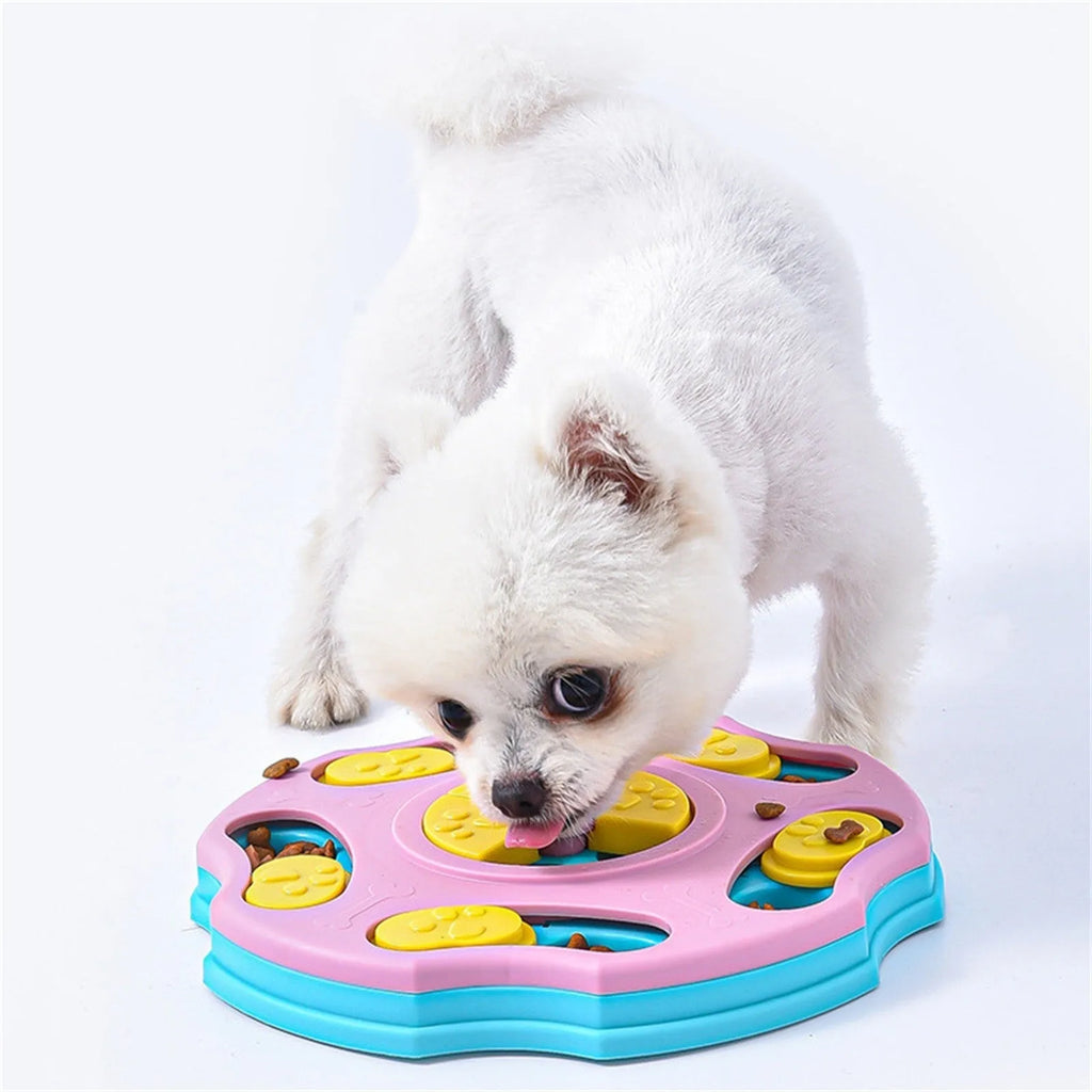 Blue dog puzzle toy food feeder with interactive games for aggressive chewers