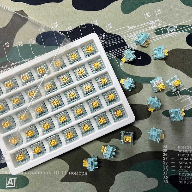 36 Sea Salt Lemon PRO colour mechanical keyboard switches arranged in grid.