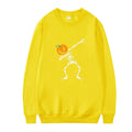 Women's printed long sleeve crew neck top in cotton blend fabric on a hanger.