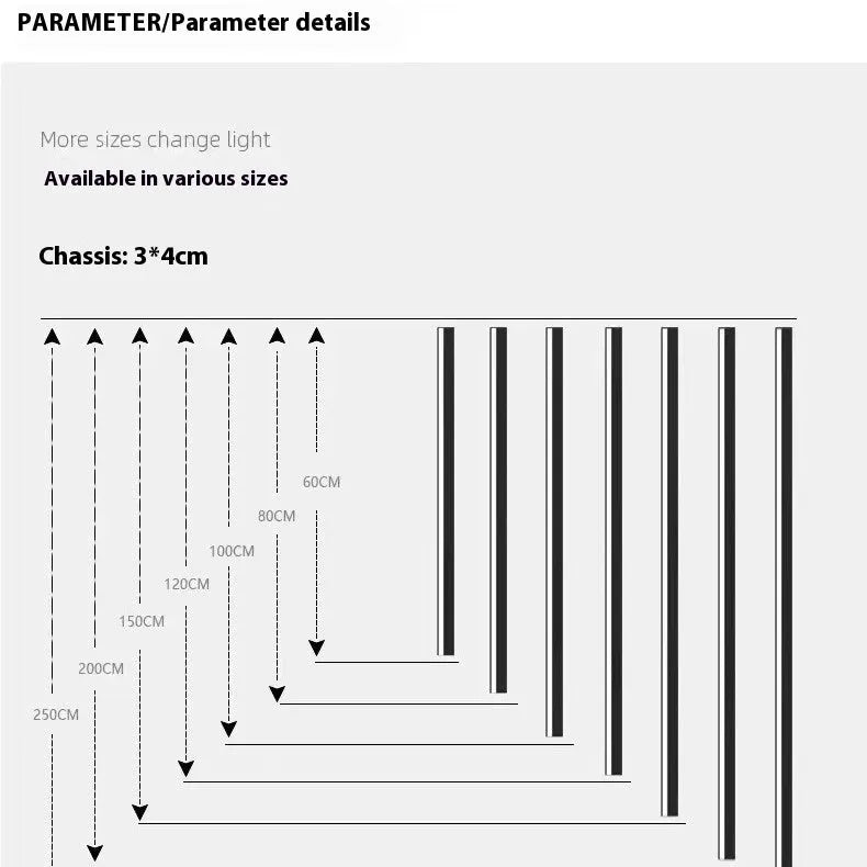 80cm long black aluminium LED strip wall lamp with a PC shade on a white wall.