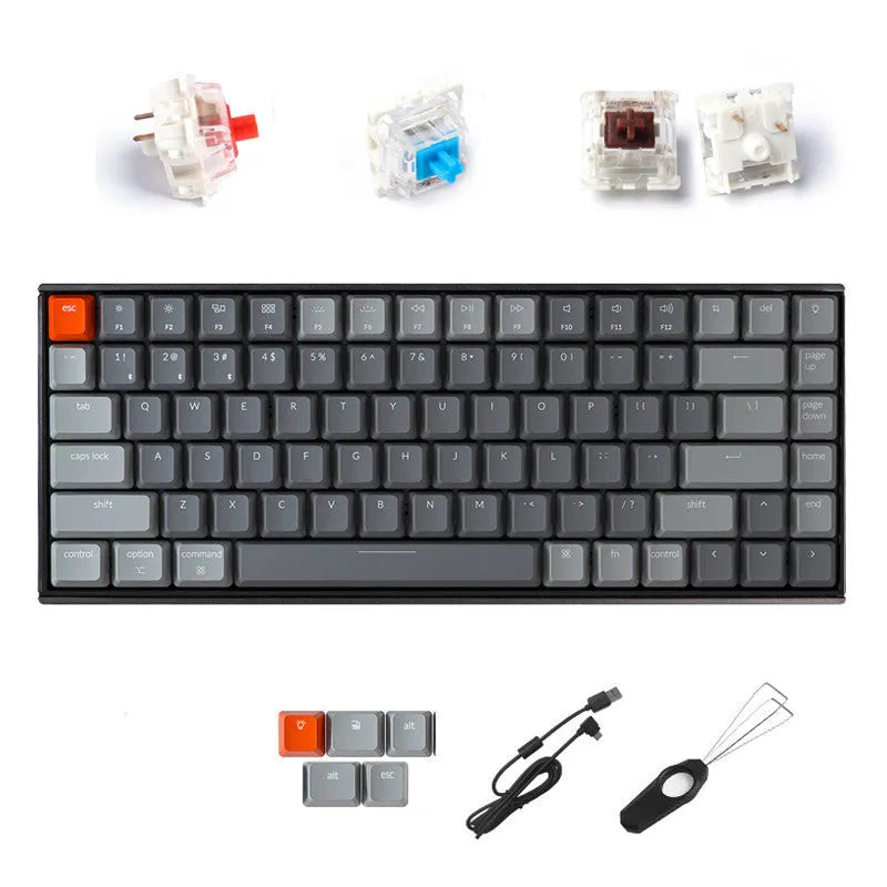 K2A&Z 87-key wired mechanical keyboard with white backlight, plastic edge, grey colour, green switch option