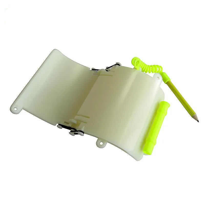 White luminous underwater writing slate wristboard for scuba diving with pencil and spare O-ring