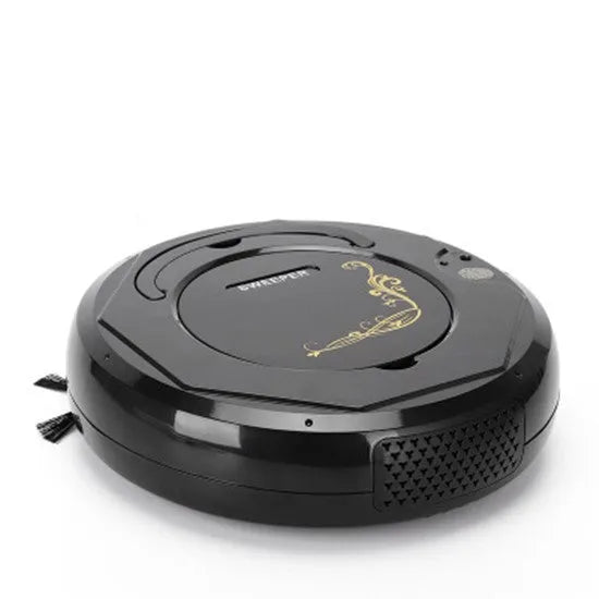 Lazy Smart floor sweeping robot vacuum cleaner in blue, black, or white colour on a hard tile floor