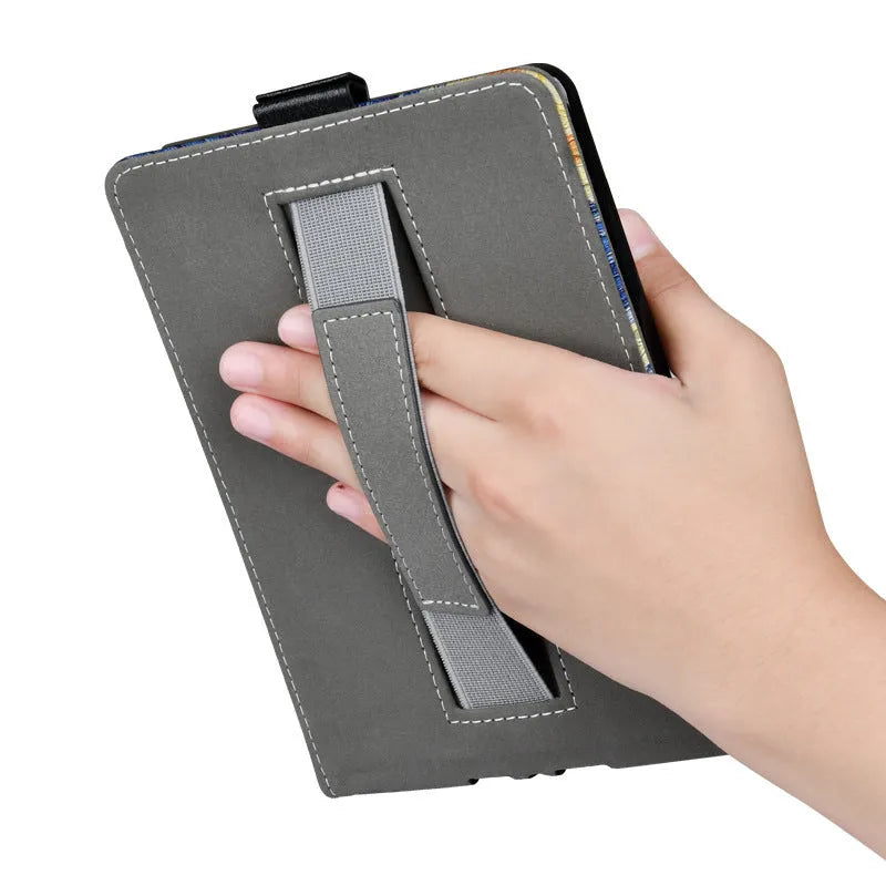 6-inch painted leather Kindle protective case in a bracket style, showing a Van Gogh starry sky print design.