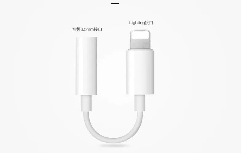 White Lightning to 3.5mm audio adapter for iPhone 7 and compatible models.