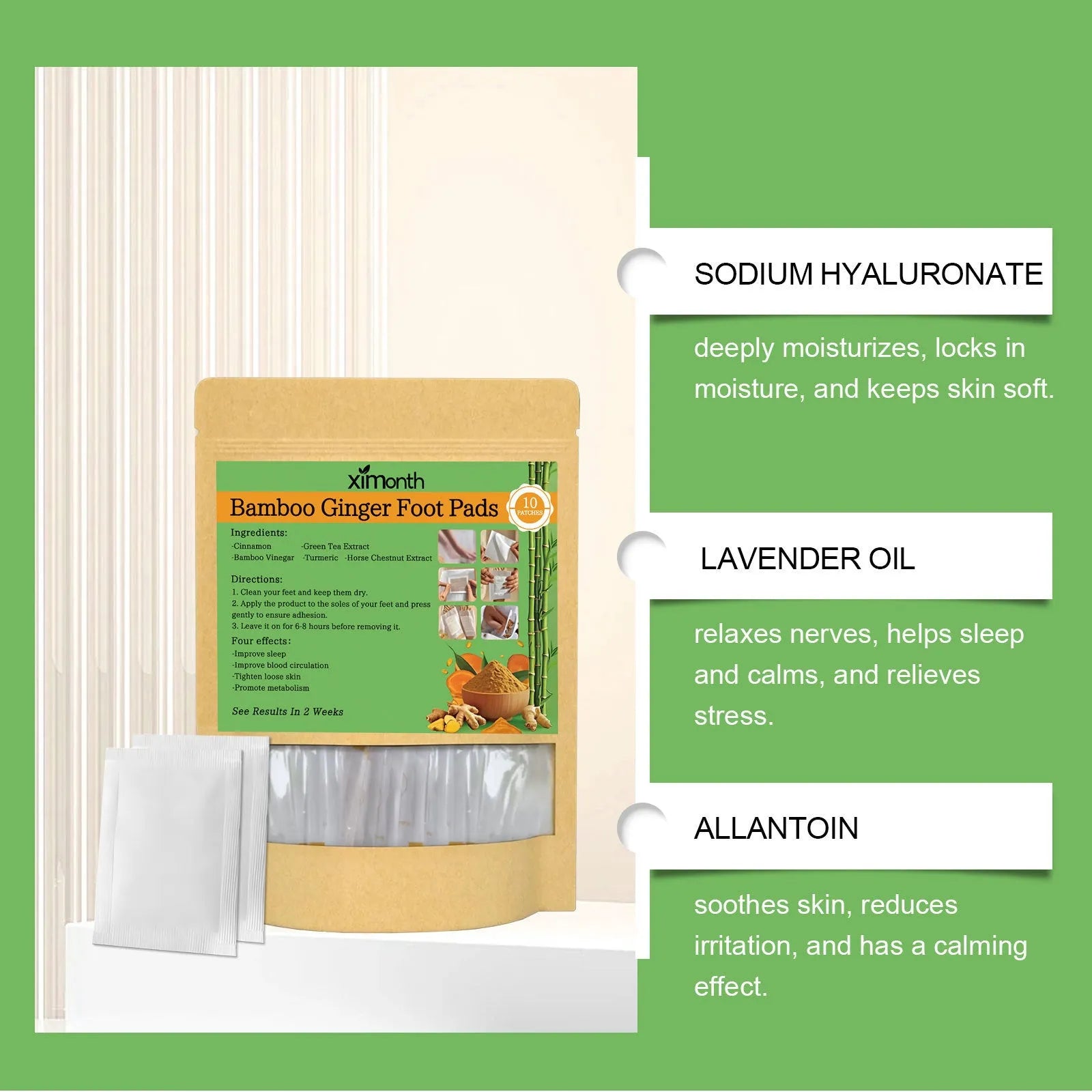 Pack of 10 adhesive health patches with ginger, turmeric, and natural botanical ingredients