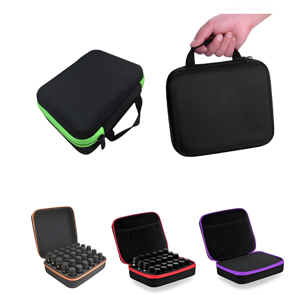 EVA cube essential oil storage bag with 30 compartments and zipper closure in various colour options