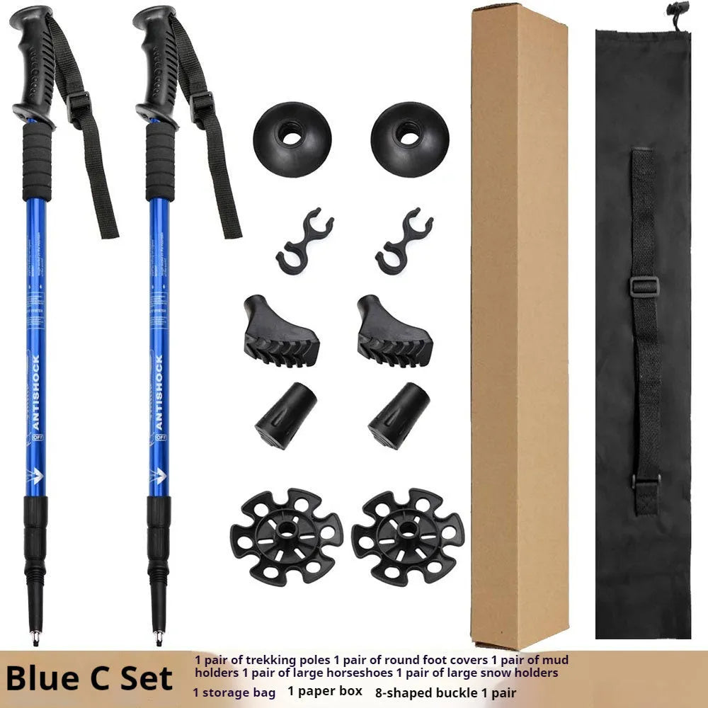 Aluminium alloy telescopic trekking poles with adjustable length and accessories