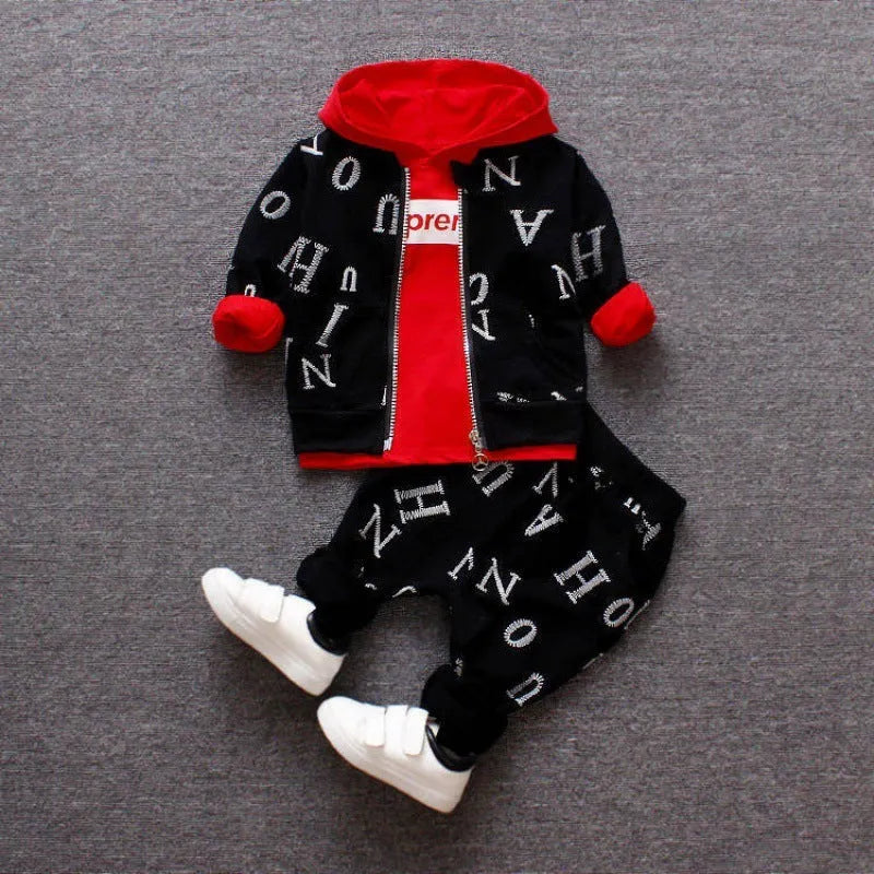 Children's long sleeve clothing set in red or white colours made from polyester and vinylon blend fabric