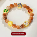 Yellow bodhi seed bracelet with five directions pattern and round geometric design