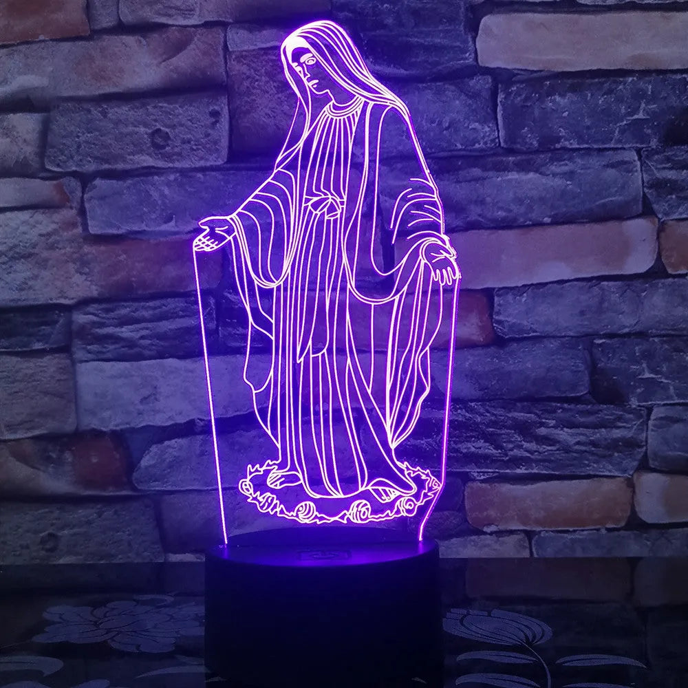 3D LED night light showing colourful dual-ring stereoscopic pattern from a laser-engraved acrylic plate on an ABS base.