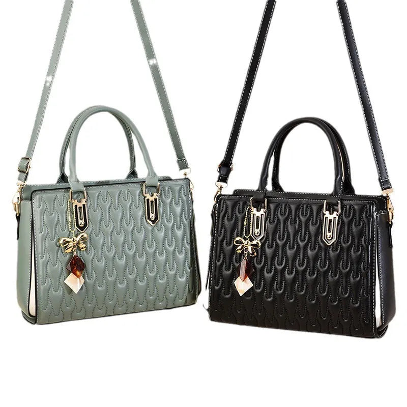 Women's simple shoulder messenger bag in green, dark blue, black, pink, or gold with large capacity and internal compartments