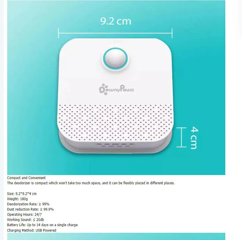 White DownyPaws smart cat litter odour purifier unit with compact square design.