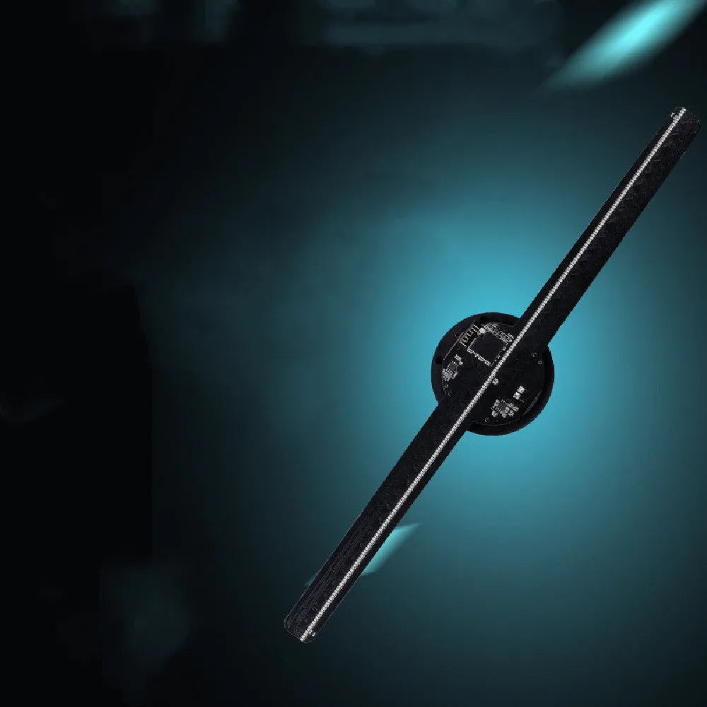 Black naked eye 3D holographic advertising fan screen with 430mm square display.
