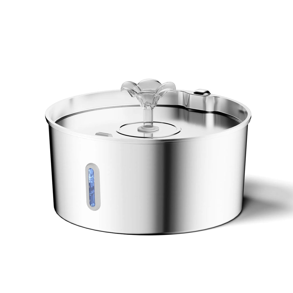 7L stainless steel pet bowl with wet-proof floating design, bar window, and plastic base for cats