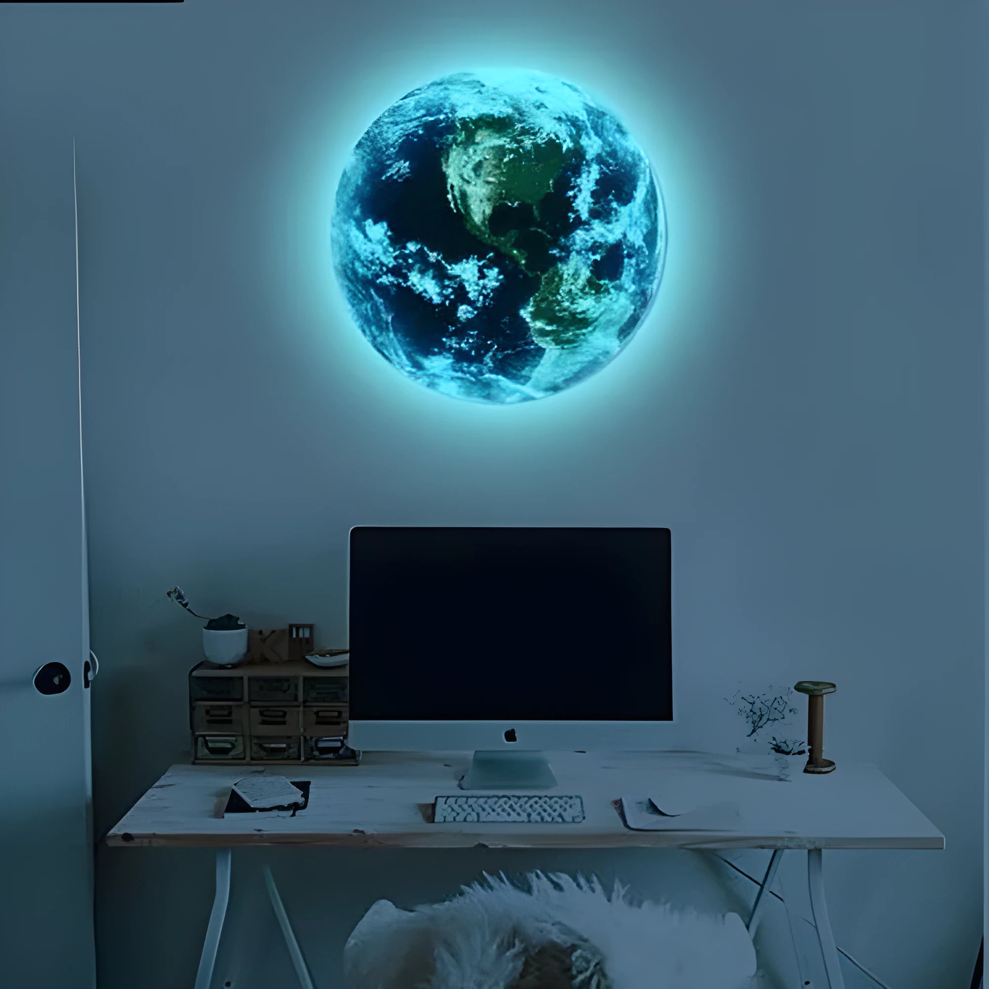 Glow in the dark 3D Earth wall sticker showing luminous planet design in available sizes