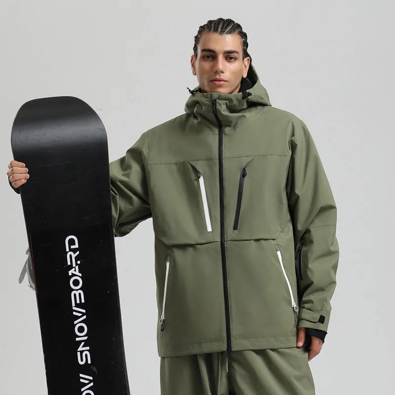Waterproof padded ski coat in khaki with breathable windproof polyester shell and imitation silk cotton filler