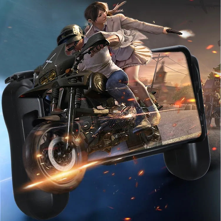 Black Bluetooth cooling game controller for Apple iPhone mobile gaming with physical buttons