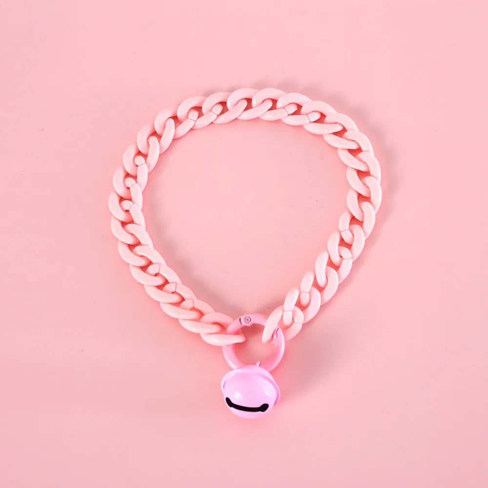 Adjustable plastic pet collar in macaron candy colours with chain link design for special occasions