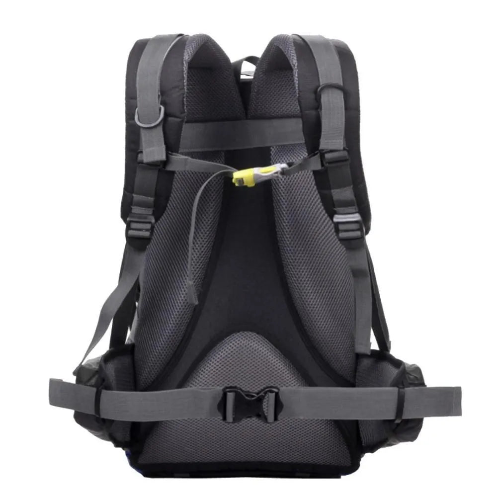 Green polyester outdoor sports backpack with 35L capacity for hiking and camping