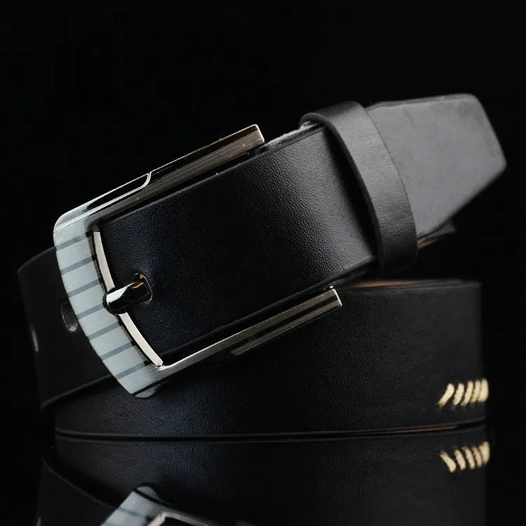 Men's threading casual belt with alloy pin buckle in imitation leather