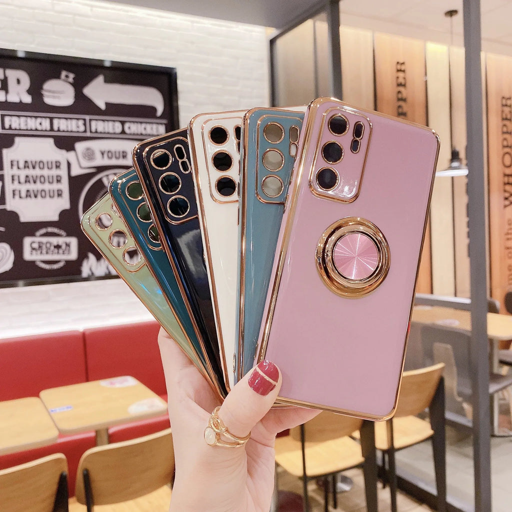 Huawei phone case with ring bracket in multiple colours including black, green, mint green, purple and white