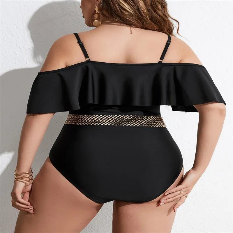 Black solid colour one-piece swimsuit for women on a mannequin