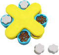 Yellow three-layer rotating dog puzzle feeder with anti-slip base for interactive feeding