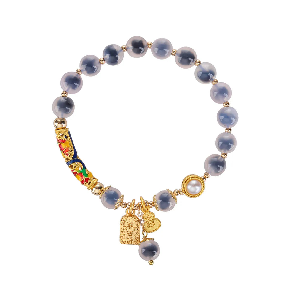 Handmade Sugar Heart Agate bracelet with adjustable cord in ethnic retro style