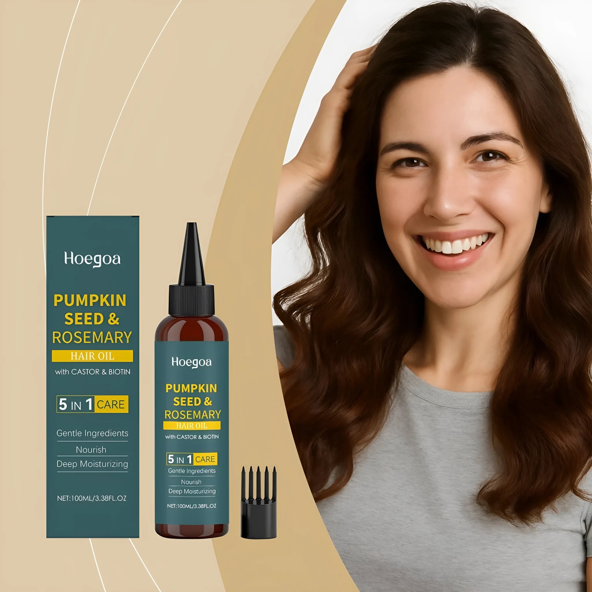 Rosemary essential oil hair treatment 100ml bottle with pointed applicator and hair comb