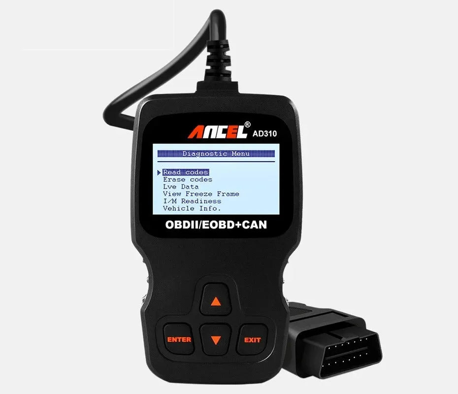 Black OBD2 automobile fault detector scanner for engine diagnostics
