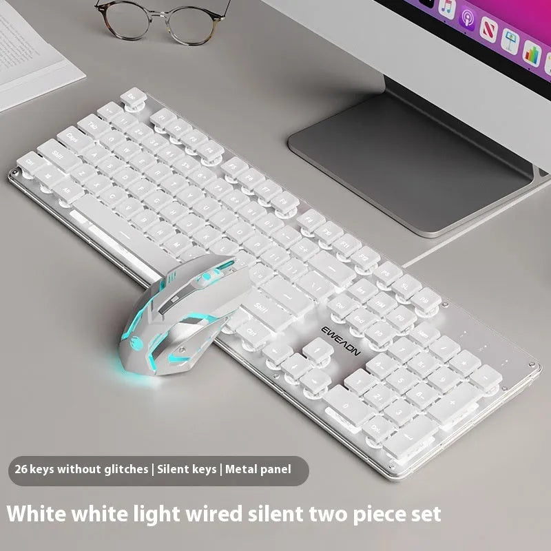 Wired mechanical feel keyboard with mute buttons showing 44cm length and ABS construction