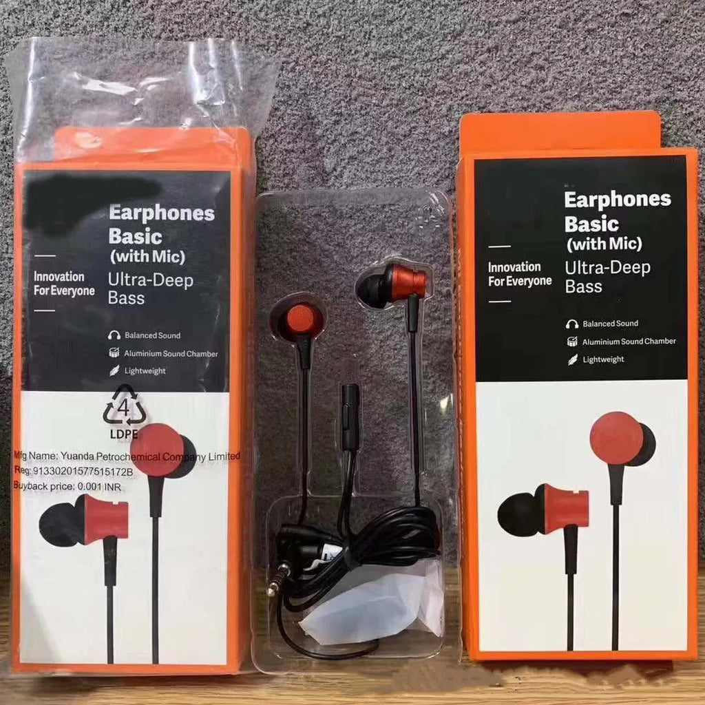 Piston wired in-ear headphones with 3.5mm plug in black, blue, and red colour options