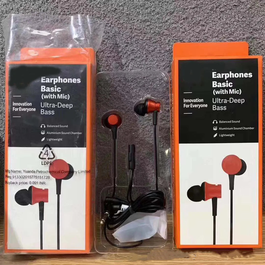 Piston wired in-ear headphones with 3.5mm plug in black, blue, and red colour options