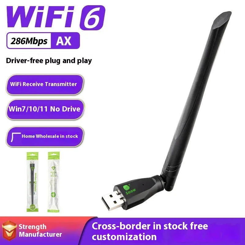 Black USB WiFi6 wireless network card for desktop PC and laptop computers