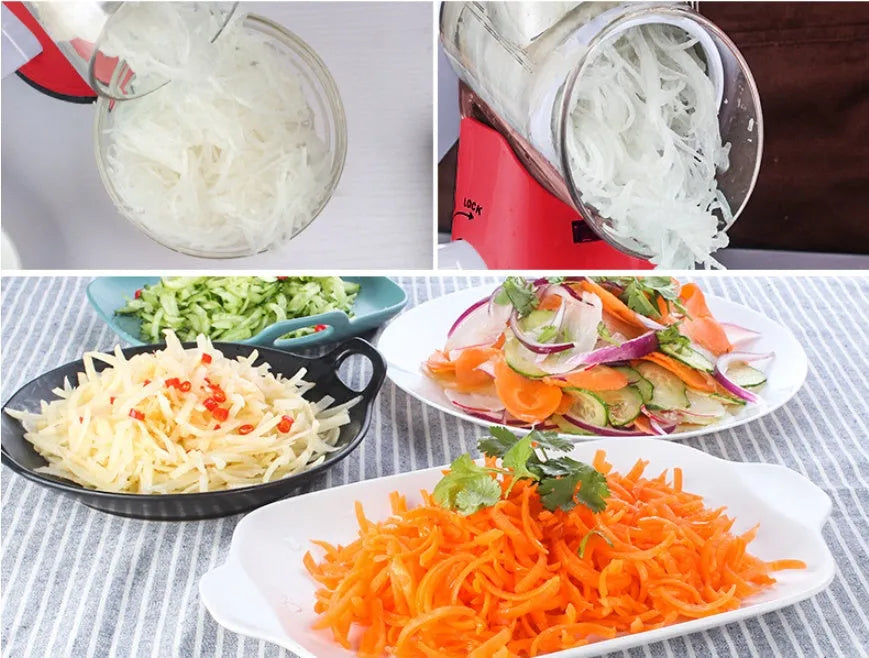 Manual kitchen mandoline slicer with stainless steel blades in blue, green or red colour