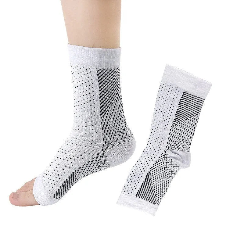 Korean-style functional compression sports sock in black, showing short tube length and elasticated design.