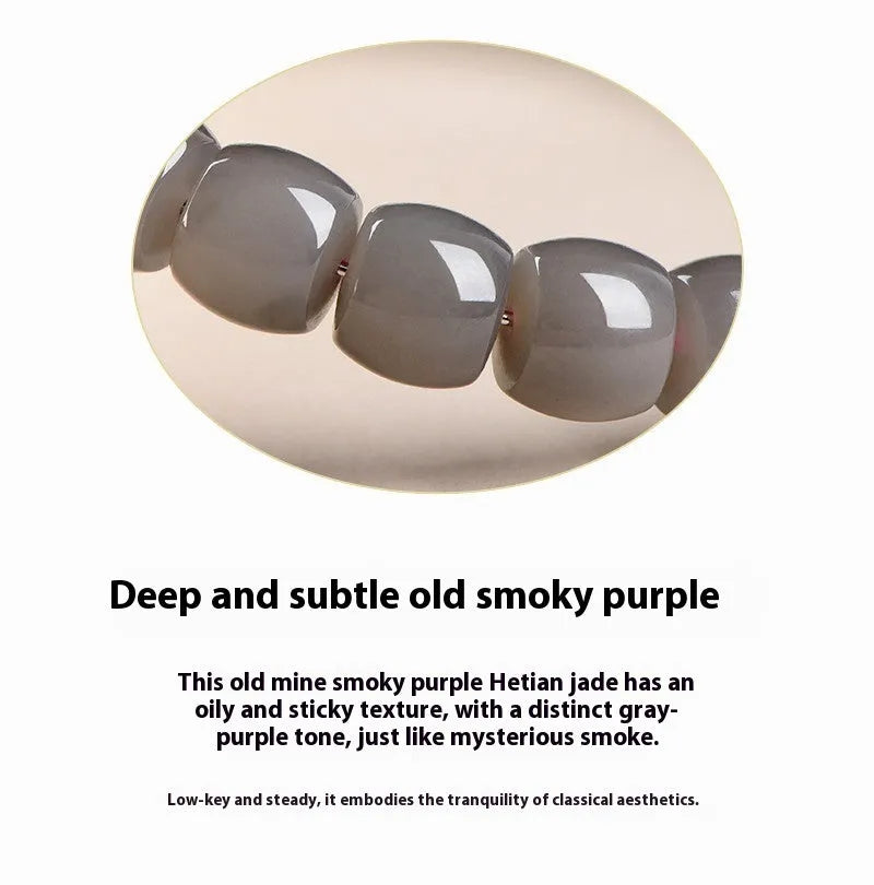 Natural smokey violet Hetian jade straight cut bracelet with approximately 8x9mm beads