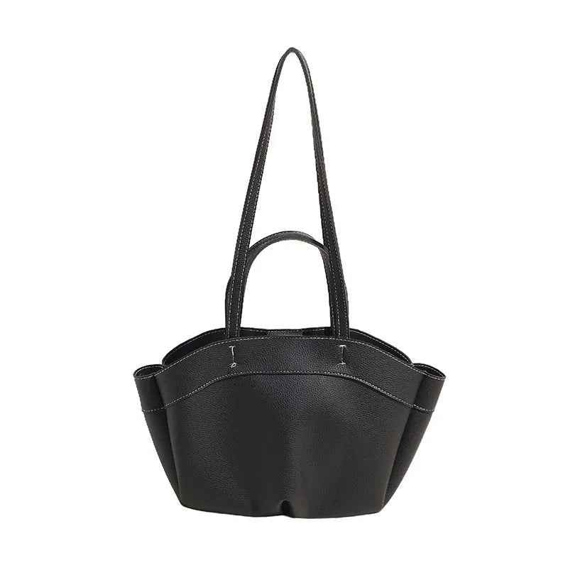 PU large capacity bucket shape tote handbag for women available in black white red brown