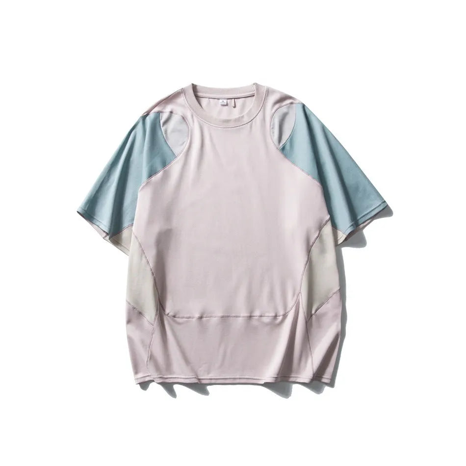 Men's loose fit patchwork T-shirt in cotton blend fabric with raglan sleeves and contrast colour design
