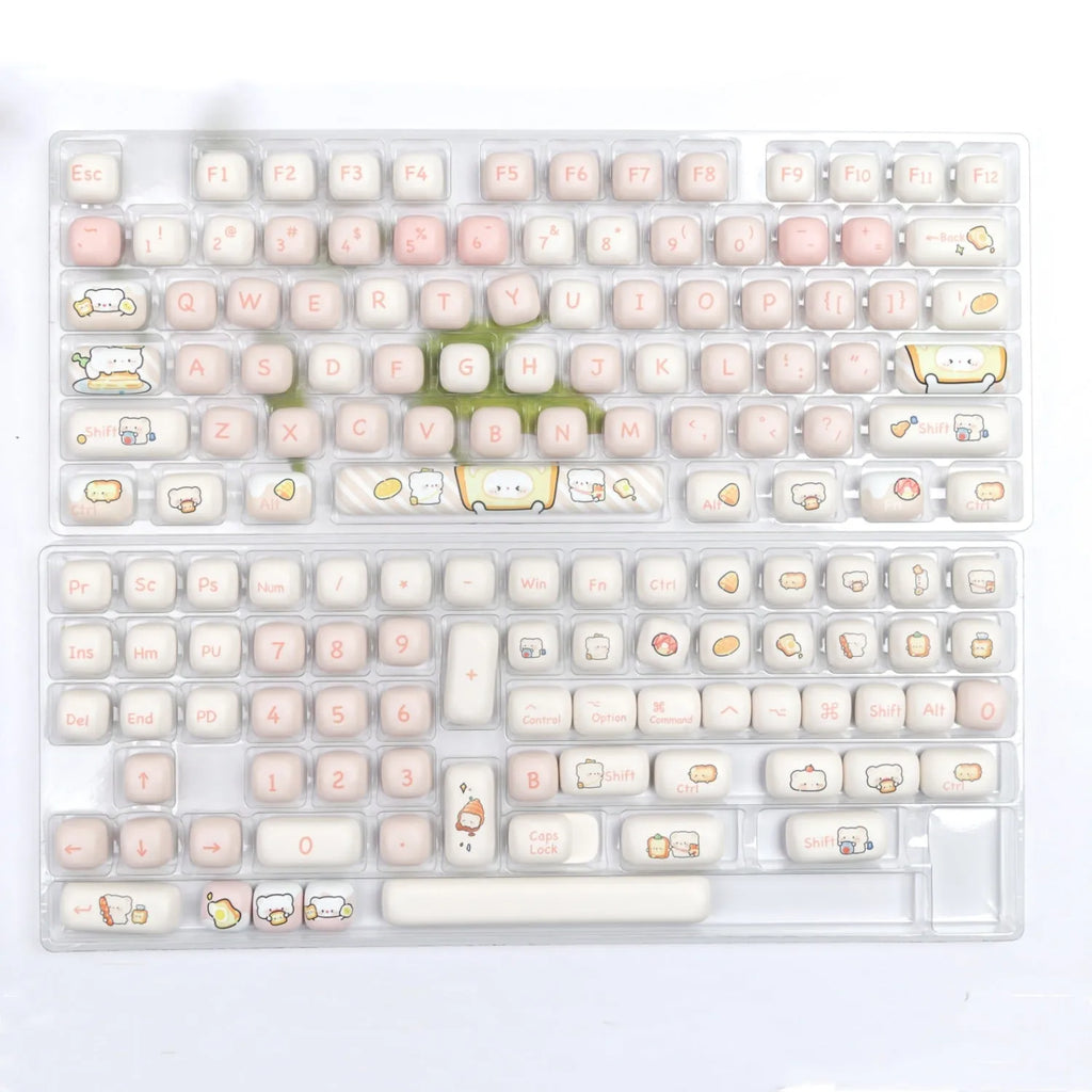 Complete PBT key cap set with bread bear design for mechanical keyboards