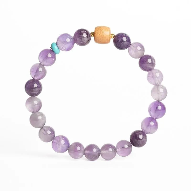 Putuo Mountain amethyst lucky bracelet showing purple crystal beads in handmade design