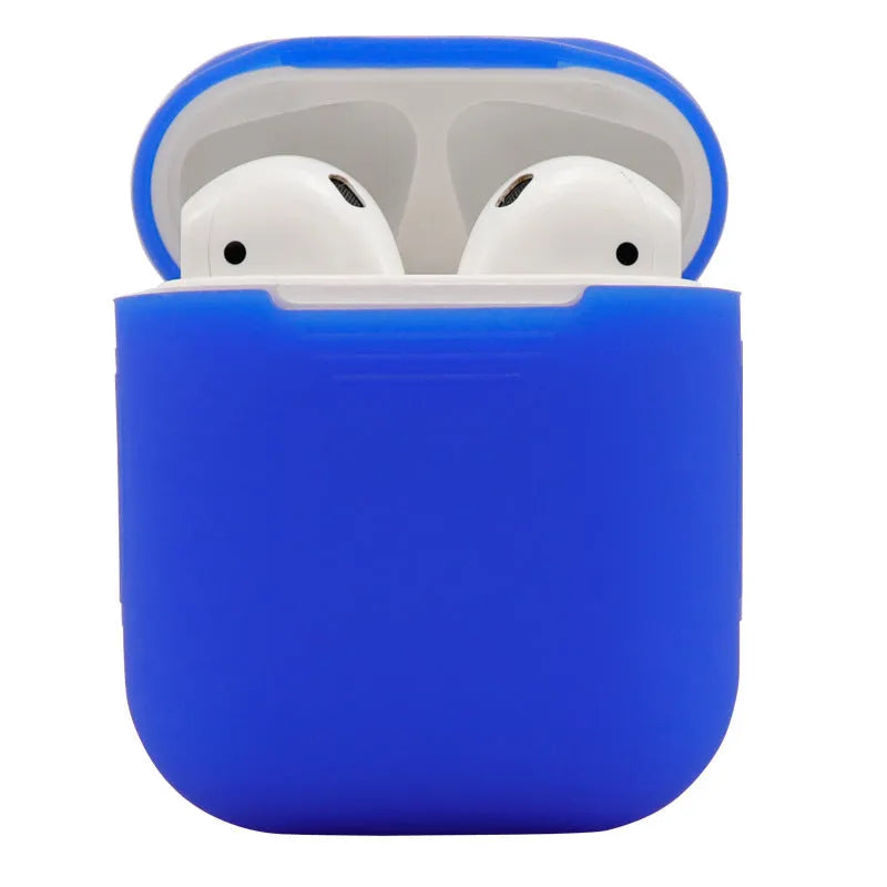 Silicone protective cover for Apple AirPods 2 case in multiple colour options on a white background.