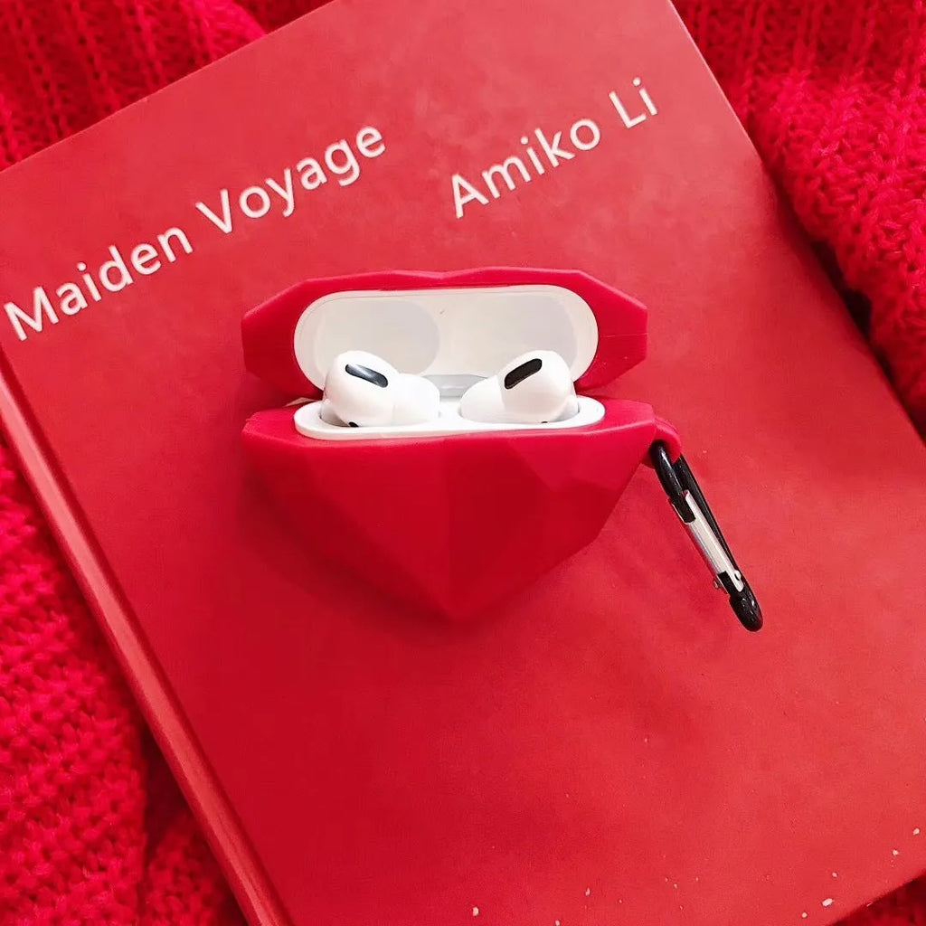 Red diamond love heart design silicone protective case for Apple AirPods wireless headphones