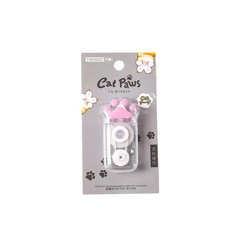 Cat claw correction tape dispenser with 5mm wide PET plastic tape in skyco cat claw bag packaging.