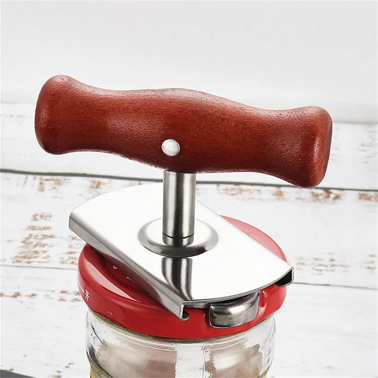 White adjustable stainless steel bottle opener with PP handle showing gear mechanism