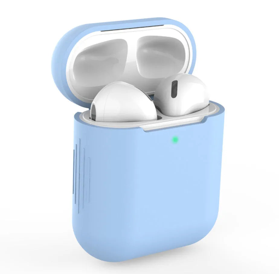 Silicone protective cover for Apple AirPods 2 case in multiple colour options on a white background.